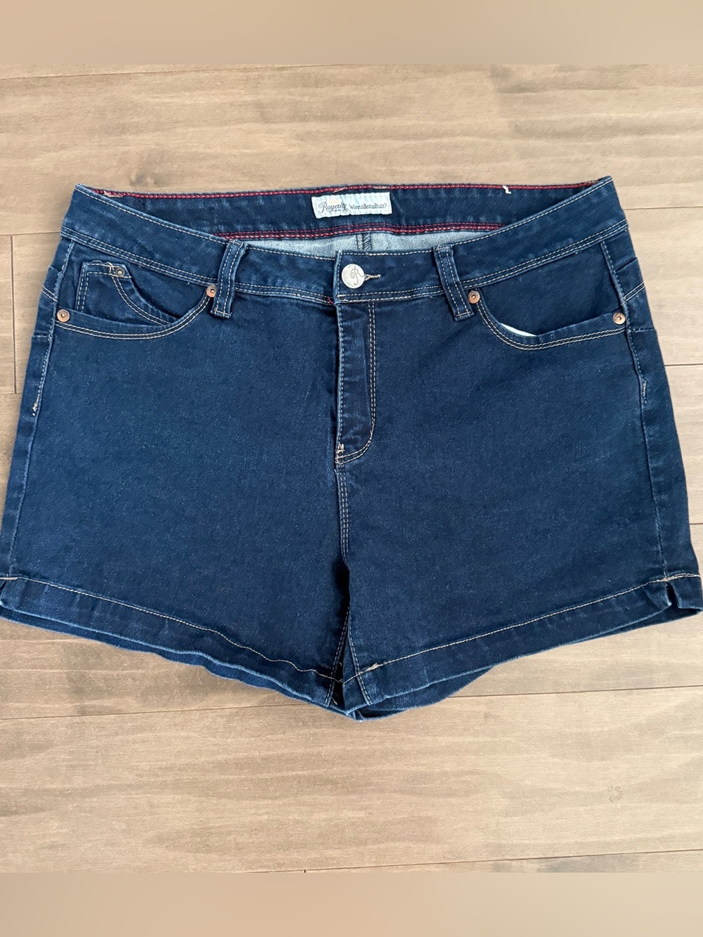 Royalty Dark Blue Denim Women’s Shorts - Stretch High-Rise size 14